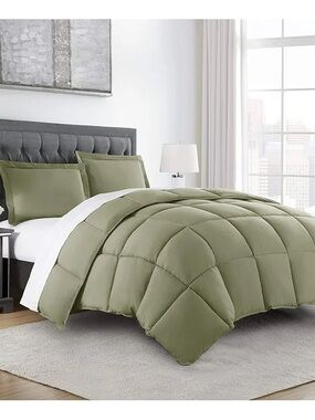Reversible Olive Green twin 2 piece Comforter Set - Soft Microfiber Bedding